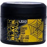 L&rsquo;EVO PROFESSIONAL Black Hair Pomade for Men &ndash; Covers Gray Hair Instantly, Wet Look High Shine, Medium to Firm Hold, Water-Based Styling Pomade, 5.29 oz
