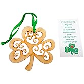 Irish Shamrock Ornament Irish Blessing Set with Wooden Christmas Decoration and Prayer Card, 3 Inch