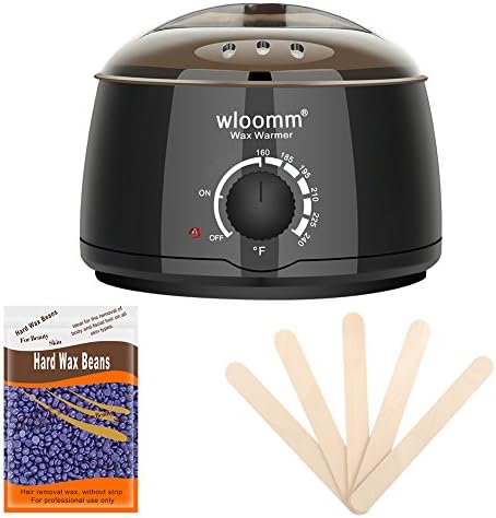 Wax Warmer Kit Wloomm 14oz Electric Hot Wax Warmer Hair Removal with 300g Hard Wax Beans and 5pcs Wax Applicator Sticks for Men &amp; Women (Black)