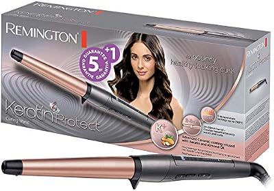 Rizador de Pelo Keratin Protect, Queratina y Aceite Almendras, Ondulador de Pelo con Barril de 19-28 mm, Cerámica, 5 Temperaturas hasta 210°C, Digital, CI83V6, Negro, Rose Gold