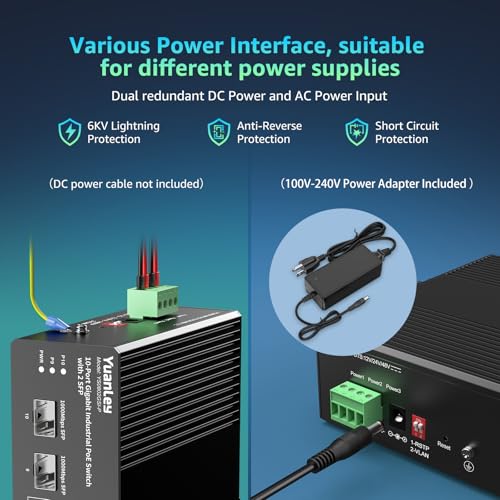YuanLey 10-Port Industrial Switch with 8 Gigabit PoE Ports & 2 SFP, Unmanaged PoE Switch with 120W Source, IEEE802.3af/at, VLAN & RSTP, DIN-Rail for IP Cameras, Ap