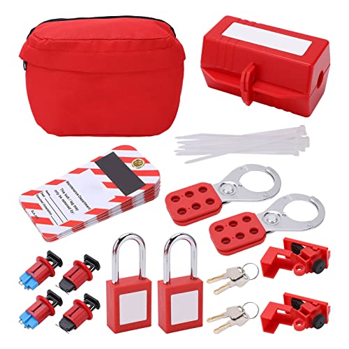 Electrical Circuit Breaker Lockout Tagout Kit, Safty Padlock Loto Tag Hasps Set Hasps Medium Clamp on Circuit Breaker Lock Set for Industrial Chemical