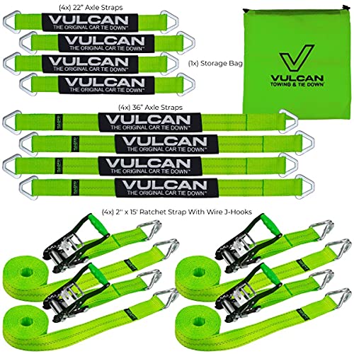 VULCAN Complete Axle Strap Tie Down Kit with Wire Hook Ratchet Straps