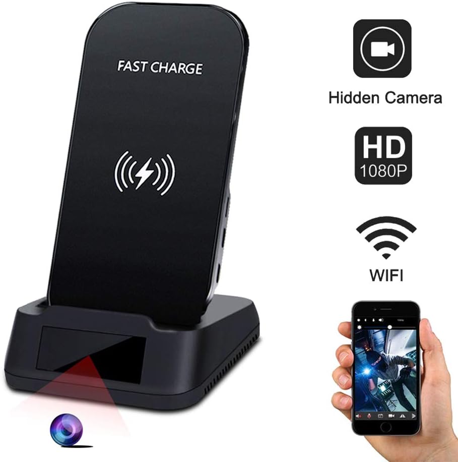 YMXLJJ WiFi Mini Camera 1080P Fast Wireless Charger Indoor Security Camera Cycle Record Nanny Cam Motion Notification Support Android and IOS Smartphone Free App