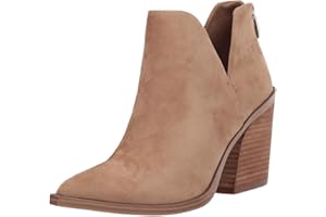 Kathemoi Womens Slip on Ankle Boots V Cutout Pointed Toe Chunky Stacked Mid Heel Booties