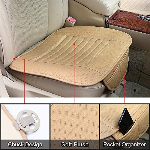 D-Lumina Breathable PU Leather Bottom Car Seat Covers Cushion, Front and Rear/Back Row Bench Pads Mats for Vehicle Interior Chair Protector, Universal for Four Season, Beige (Tan), 3-Pack