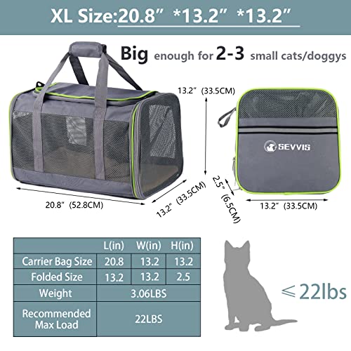 SEVVIS cat Carriers for Large Cats 20 lbs+, Soft Sided Pet Carrier Bag