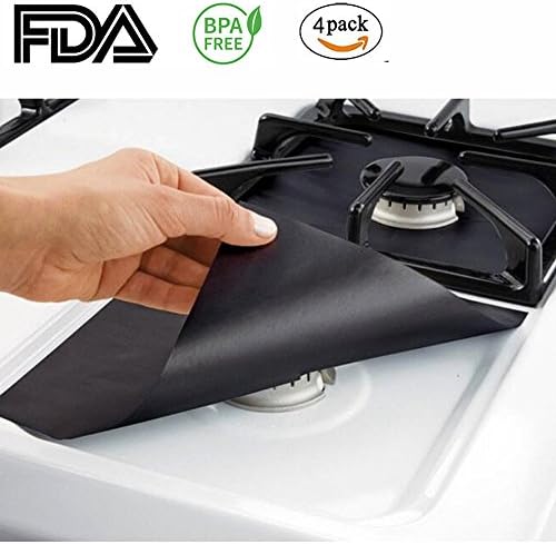 Gas Stove Burner Covers Protector, 4 Pack 10.6" x 10.6" Black Stovetop Protectors Liners Stove Top Covers Gas Range Protectors Non-stick Cuttable Reusable, Dishwasher Safe, Easy to Clean, FDA Approved