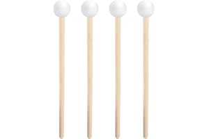 PSYQTSUARY 4 Pcs Steel Tongue Drum Mallets, Xylophone Mallets, Glockenspiel Mallet, 6.1in Wooden Rubber Percussion Mallet, Children's Rubber Drumsticks, Percussion Sticks, White
