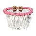 Colorbasket 01532 Kids Front Handlebar All Wicker Bike Basket, Hand Woven, Adjustable Leather Straps, White with Pink Trim