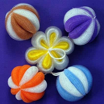 Rapidora Soft Round Loofah Sponge Scrubber -Puff Luffa Brush Loofah Sponge Nylon Mesh Scrubber Shower Pouf for Men and Women -Set of 6