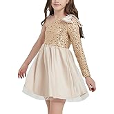 EXARUS Girls Sequin Sparkle Party Tulle Tutu Dress One Shoulder Fancy Long Sleeve Special Occasion Short Dress