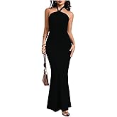 SOLY HUX Women's Bodycon Maxi Dress Halter Neck Sleeveless Backless Twist Party Club Going Out Long Dresses