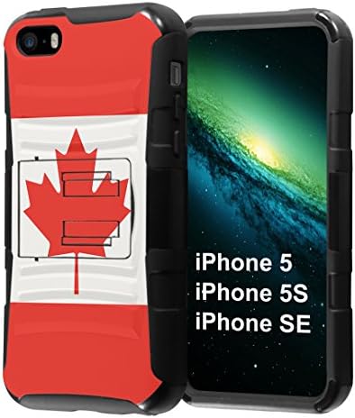 iPhone SE Case, Capsule-Case Hybrid Dual Layer Combat Full Armor Style Kickstand Case with Holster Combo (Black) for iPhone SE/iPhone 5s/iPhone 5 - (Canada Flag)