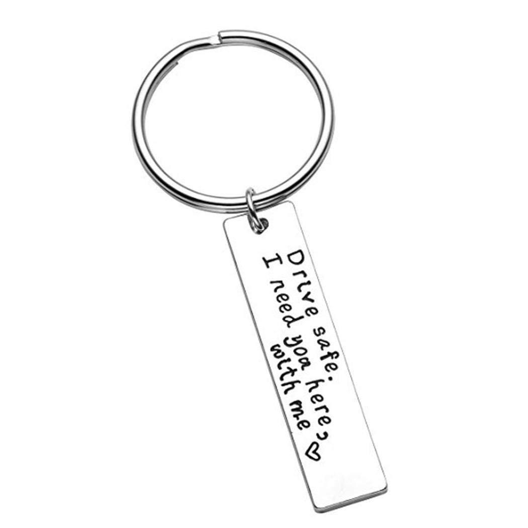Chiak Unisex Alloy Engraved Drive Safe Letter Bar Pendant Link Chain Necklace/Keychain Keychains
