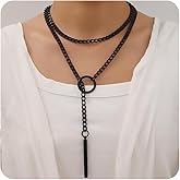 sroyte Slip Chain Necklaces for Women,Stainless Steel O-Ring Adjustable Lariat Y-Necklace,Punk Gothic Cuban Collar Choker Necklace for women