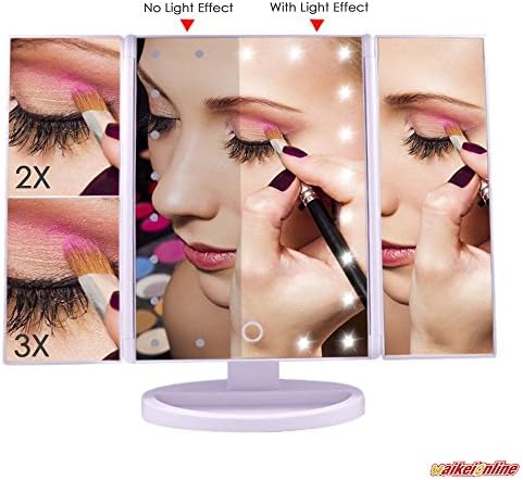 WAIKEI Portable Travel Lighted Vanity Makeup Mirror 21 LED Lights Touch Screen 3X/2X/1X Magnification White