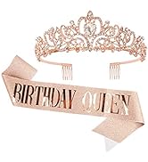 Birthday Crowns for Women, Didder Crystal Tiara & Birthday Queen Sash, Rose Gold Tiaras and Crown...