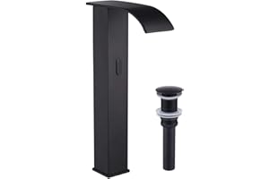 YCCUZA Black Vessel Faucet Bathroom Automatic Touchless Motion Sensor Bath Faucets Touch Free Battery Powered Eletronic Faucet Hands Free Auto Vanity Lavatory Drain Without Overflow Deck Mount Commercial