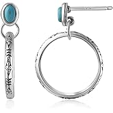 Watforsh Natural Turquoise Gemstone Birthstone Stud Earrings with Circle Dangle Hoop Earrings Boho style for Vintage Western Jewelry