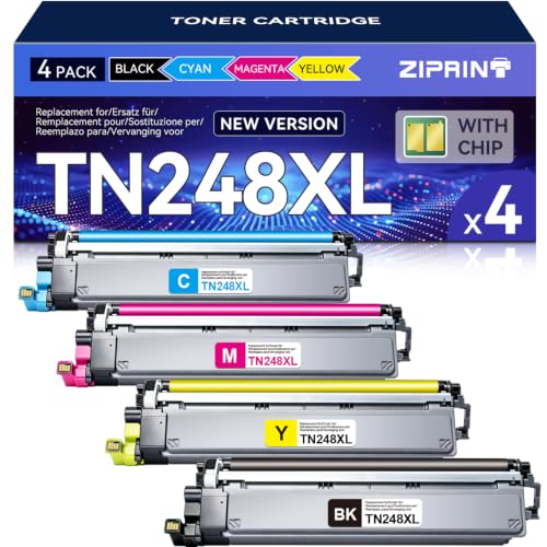ZIPRINT TN248 TN248XL Compatible For Brother TN-248XL TN248CMYK For Brother MFC-L3760CDW DCP-L3560CDW MFC-L3740CDWE DCP-L3520CDWE MFC-L8390CDW MFC-L8340CDW HL-L3240CDW HL-L3220CWE (TN) 248XL-4 4P