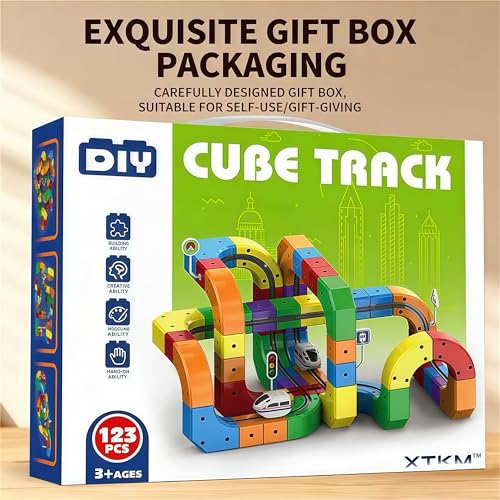 Gear Track Car, 123PCS Flexible Race Car Track Sets, for Toddlers with Electric Train, Traffic Signs, Cute Train Set Toys for 3 4 5 6 7 8 Year Old, Best Birthday Party Gift