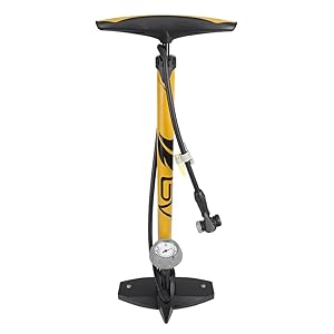 BV Bicycle Ergonomic Bike Floor Pump with Gauge & Smart Valve Head, 160 psi, Automatically Reversible Presta and Schrader