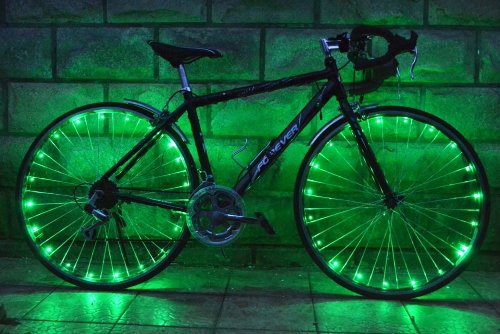 Front, Back AND both Wheel lights AND FREE credit card folding knife from Camp Luna Lover (Green)