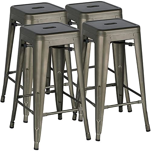 Yaheetech 30 Inch Metal Bar Stools Set of 4, Bar Height Backless Bartools, Industrial Stackable Bar Chairs with Footrest for Kitchen/Dining Room/Bistro/Patio, Gun Metal Image