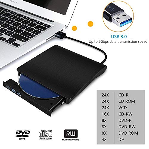 External CD Drive, Devancy Ultra-Slim USB 3.0 External DVD Drive, CD/DVD-RW Drive, DVD/CD ROM Rewriter Burner Writer, High Speed Data Transfer for Laptop Desktops Win 7, 8, 10, Mac OS and Linux OS