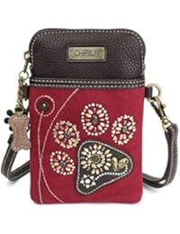Chala Dazzled Crossbody Cell Phone Purse - Women Faux Leather Multicolor Handbag with Adjustable Strap - Pawprint Burgundy
