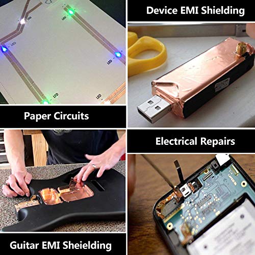 2 in 1 Copper Foil Tape (1inch X 66 FT and 0.25inch X 66 FT) with Conductive Adhesive for Guitar & EMI Shielding, Crafts, Grounding