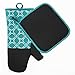 Shaped Oven Mitts and Pot Holders Set of 2 for Kitchen Set With Cotton Neoprene Silicone Non-Slip Grip, Heat Resistant, Oven Gloves for BBQ Cooking Baking, Grilling, Machine Washable (Blue Neoprene)