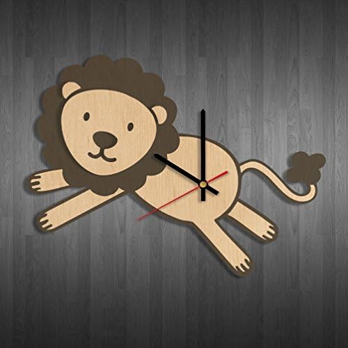 African lion design wood wall clock - Modern wood wall clock - Gift ideas for chidrens - Handmade nursery wall art decor