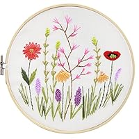 Full Range of Embroidery Starter Kit with Pattern, SevFan Cross Stitch Kit Including Embroidery Cloth with Pattern, Bamboo Embroidery Hoop, Color Threads and Tools Kit (Kit 1)