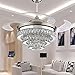 42 inch Fandelier Modern Crystal Ceiling Fans Invisible Blades LED Chandelier Ceiling Fan Retractable Blades for Indoor Fandelier Remote Control (42inches, Brushed Nickel)