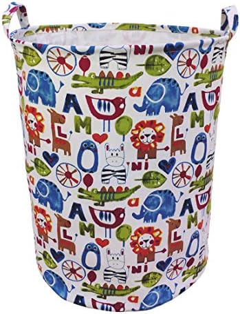LEELI Laundry Hamper with Handles-Collapsible Canvas Basket for Storage Bin,Kids Room,Home Organizer,Nursery Storage,Baby Hamper,19.7×15.7 (Zoo)