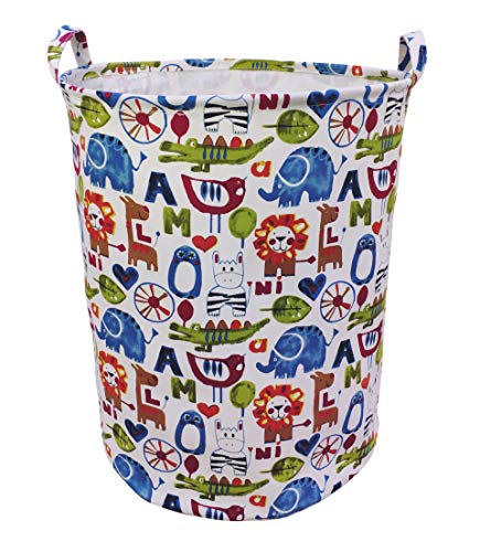 LEELI Laundry Hamper with Handles-Collapsible Canvas Basket for Storage Bin,Kids Room,Home Organizer,Nursery Storage,Baby Hamper,19.7×15.7 (Zoo)
