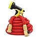 IBeaty 50ft Expanding Hose, Upgraded Strongest Expandable Garden Hose Double Latex Core Extra Strength Fabric and Solid Brass Connector with 9-Pattern Spray Nozzle (50FT, Red)