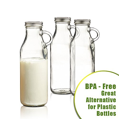 Set of 3 Clear Glass Milk Bottles Vintage Old Fashioned Design with