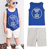 Vovotrade 1 Set Toddler Kid Baby Boys Letter Print Vest T-shirt+Short Pants Clothes Outfits (3T, Blue)