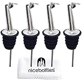 Perfect Pour: Tapered & Hinged Flip Top Pourer, Pack of 4 - with Handy NiceBottles Microfiber Cloth