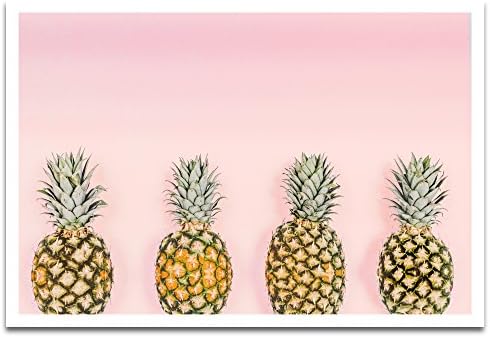 Visionary Prints Pineapple Love - Modern Fruits and Cuisine Art Print. Yellow Pineapple Poster Print. Pink, 19" x 13"