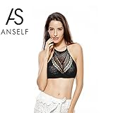 Anself Sexy Women Crop Top Crochet Boho Beach Bikini Bralette Halter Cami Knitted Bra Tank Top Black/White/Khaki
