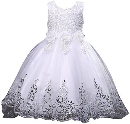 Hankiki Kids Girl Flower Dresses Sleeveless Tulle Wedding Pageant Bridesmaid Christening Bowknot Trailing Dress