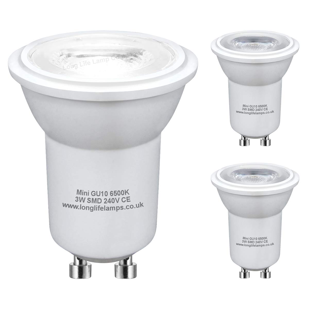 Long Life Lamp Company 3 x 3w LED Small Mini GU10 35mm Light Bulb Cool White MRGU10