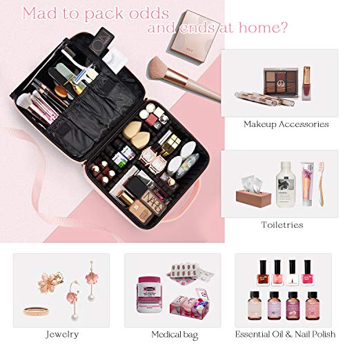 Stagiant Makeup Bag Portable Travel Makeup Train Case PU Leather Cosmetic Storage Organizer with Dividers for Girl Cosmetic Make Up Tools Toiletry Jewelry Digital Accessories - Pink 2 Stagiant Makeup Bag Portable Travel Makeup Train Case PU Leather Cosmetic Storage Organizer with Dividers for Girl Cosmetic Make Up Tools Toiletry Jewelry Digital Accessories - Pink