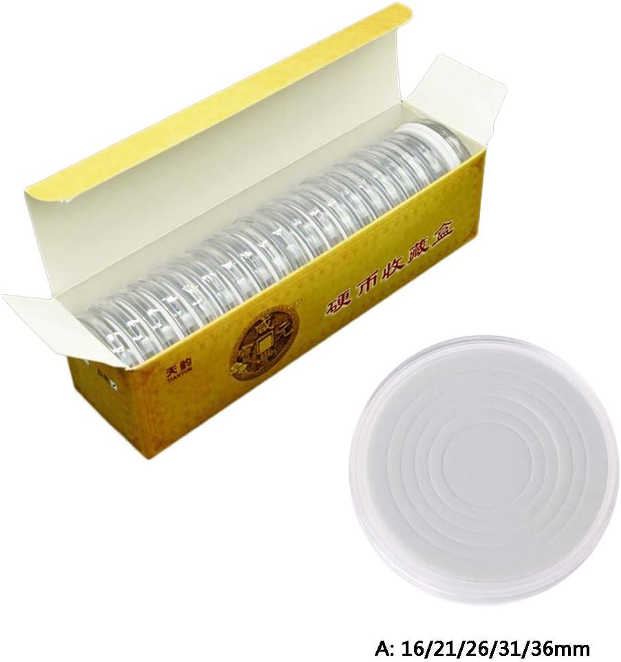 Happinter 20Pcs Clear Round Coin Holder with Adjustable EVA Gasket Pad Ring 16-40mm, 46mm Direct Fit Airtight Coin Capsules for Coin Display Storage Case
