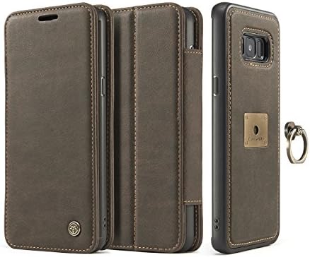 Galaxy S8 Leather Case,HIPICB Slim Folio Book Leather Cover,Detachable Magnetic 360 Rotating Ring Grip Holder Stand Protective Case [Card Slot] [Wrist Strap] for Samsung Galaxy S8 - Black