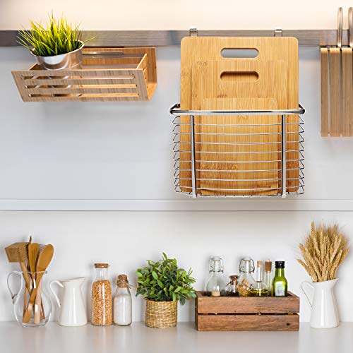 Cutting Board, Homever 3-Piece Bamboo Cutting Board Set PLUS Hanging Basket - Anti-bacterial Organic Chopping Boards with A Stainless Steel Storage Wire Basket Holder
